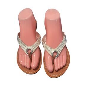 GUC Report Women's Off White Sandals Leather Perforated Thong Flip Flop Size 8
